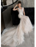 Cap Sleeves Beaded Lace Tulle Wedding Dress